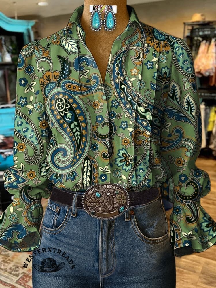Paisley Art Print Casual Cotton And Linen Shirt - Image 2