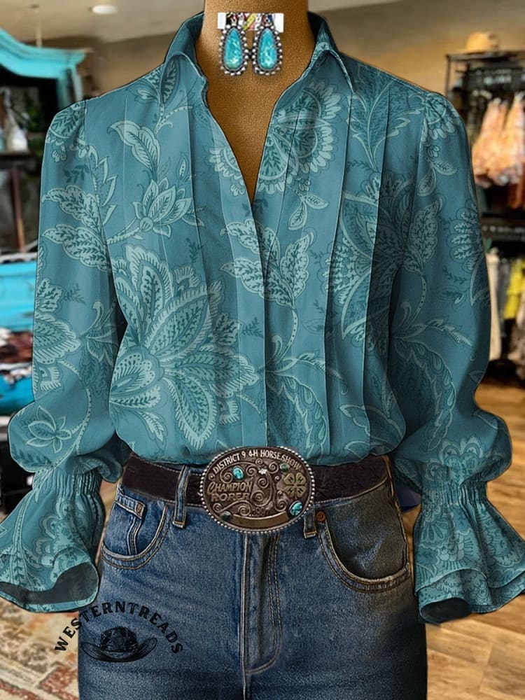 Paisley Art Print Casual Cotton And Linen Shirt - Image 6