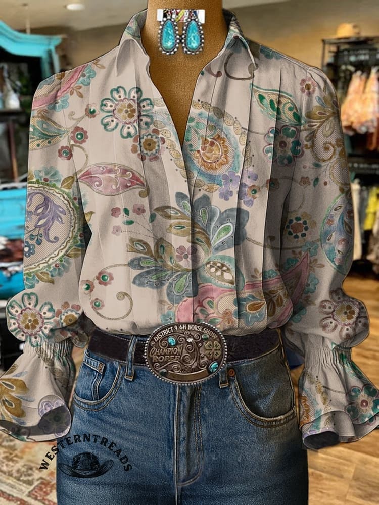 Paisley Art Print Casual Cotton And Linen Shirt - Image 7