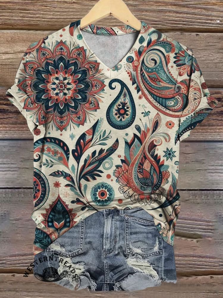 Paisley Floral Print Casual Top - Image 2