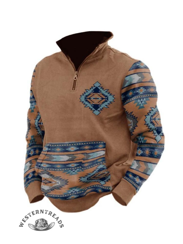 Printed Stand-up Collar Zip-up Polo Hoodie - Image 5