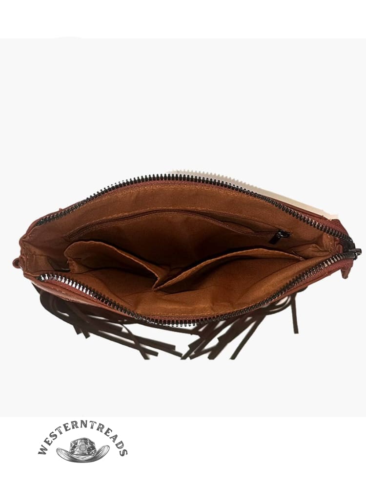 PU Genuine Leather Printed Bohemian Fringed Crossbody Bag - Image 3