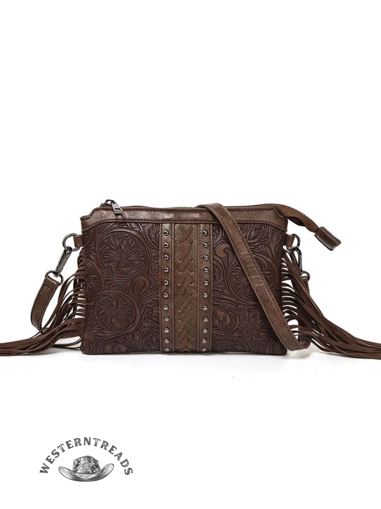 PU Genuine Leather Printed Bohemian Fringed Crossbody Bag - Image 4