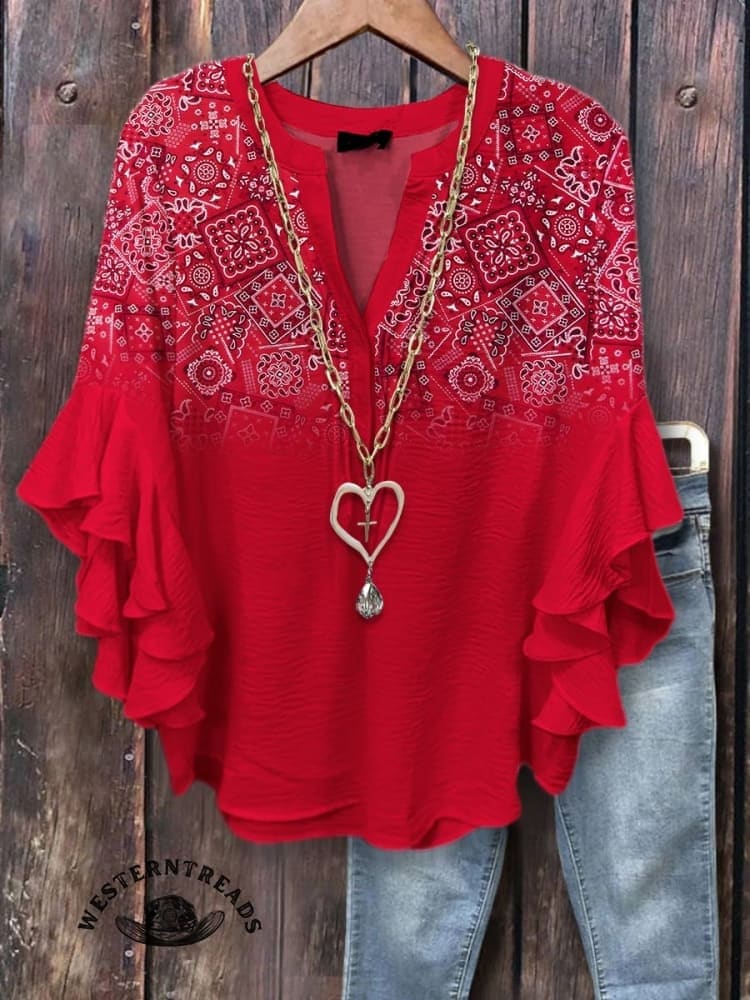 Red Paisley Print T-shirt - Image 5
