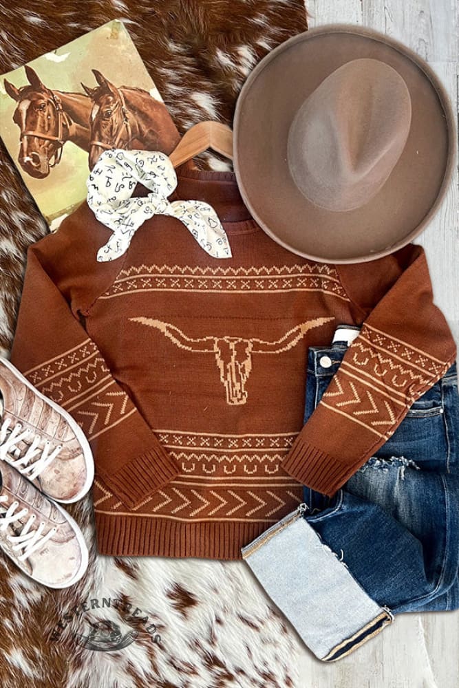 Vintage Long Horn Print Sweater - Image 3