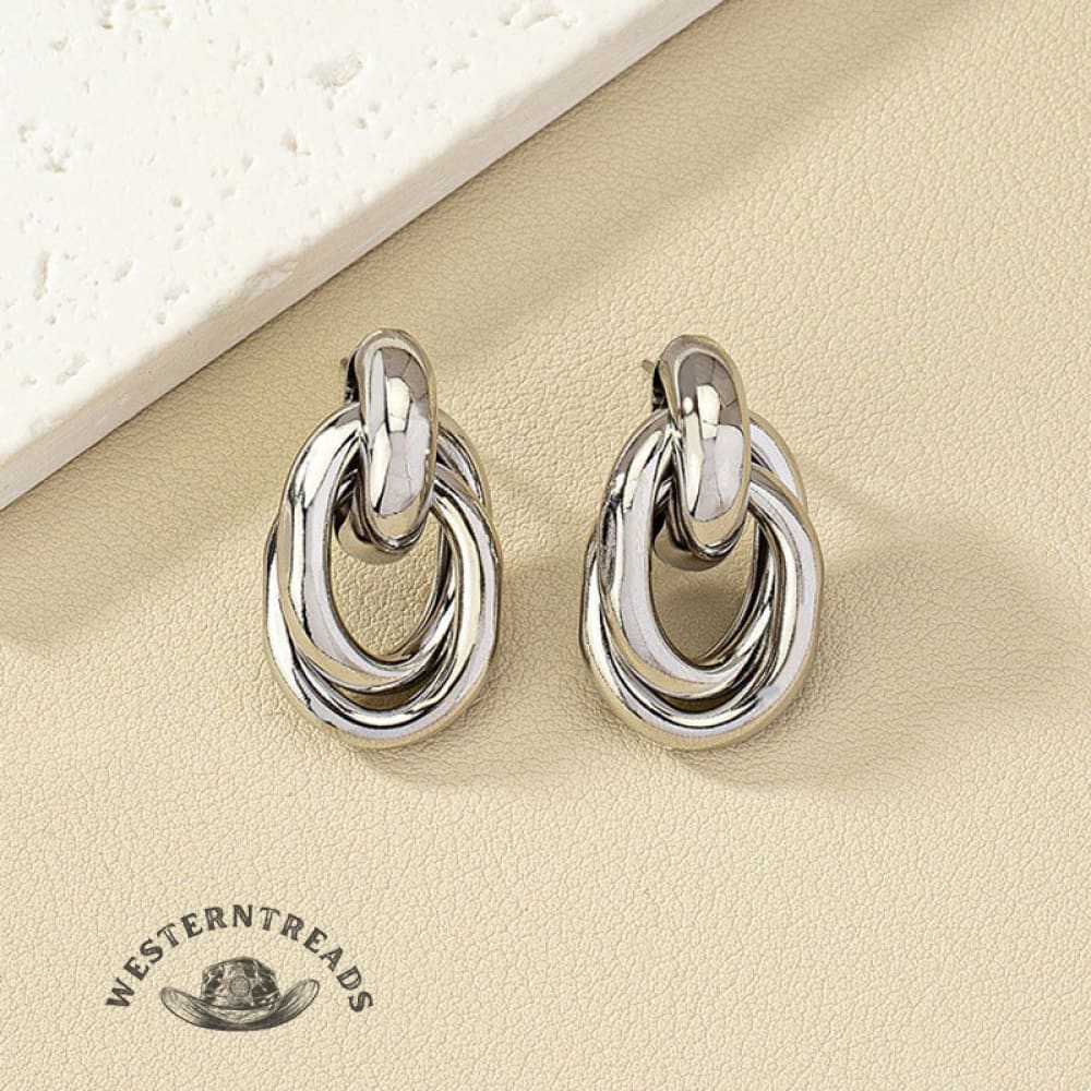 Stylish Geometric Circle Metal Earrings - Image 2