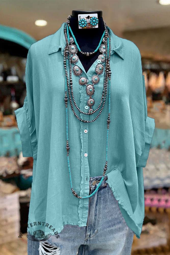 Casual Cotton and Linen Raw Edge Button Shirt - Image 6