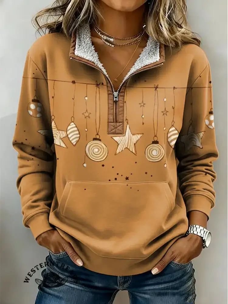 Retro Art Print Casual Cotton Christmas Sweatshirt - Image 2