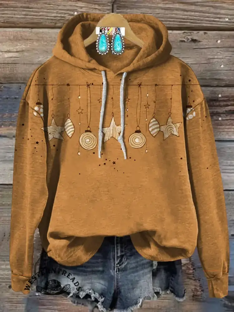 Retro Art Print Casual Cotton Christmas Sweatshirt - Image 4