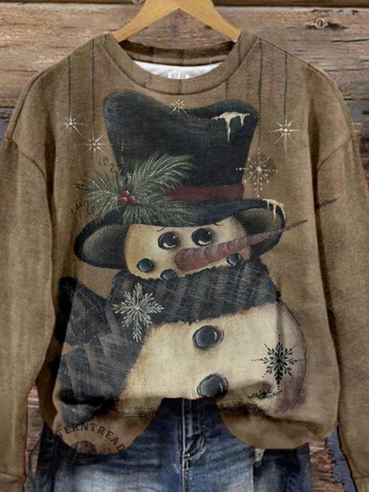 Retro Christmas Snowman Print Casual Sweatshirt - Image 2