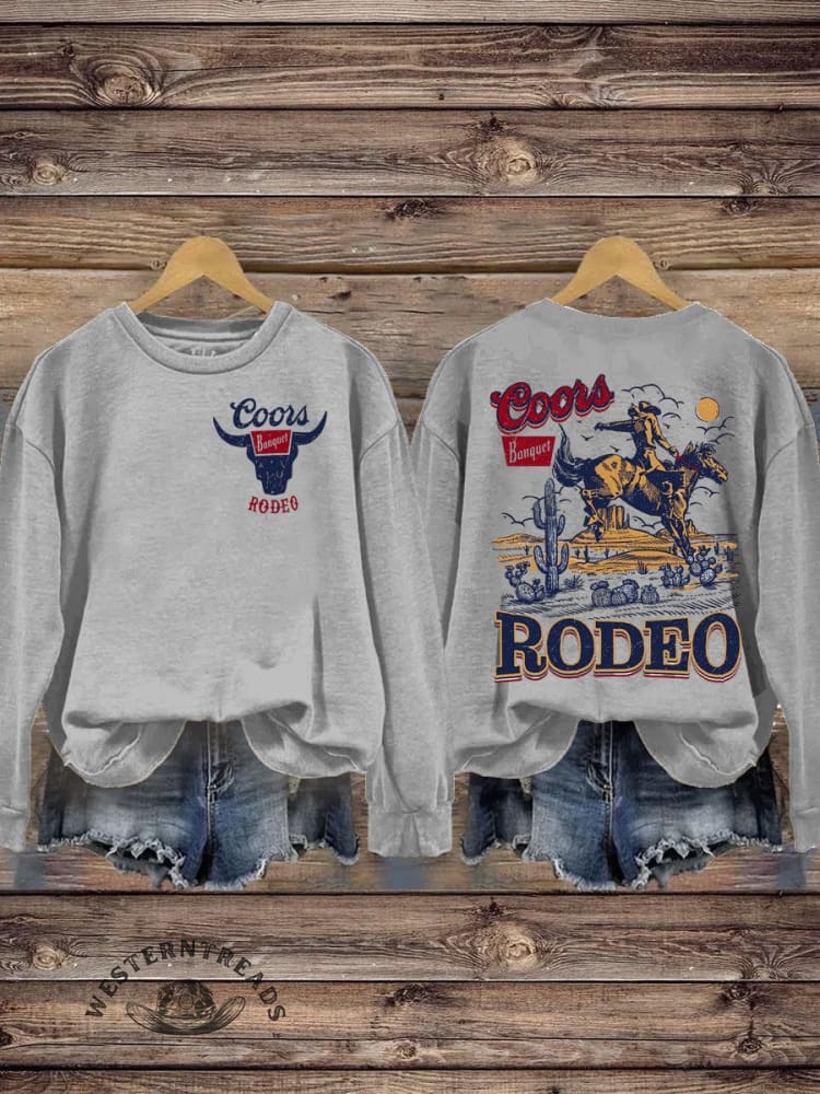 Retro Coors Rodeo Cowboy Art Print Pattern Casual Sweatshirt - Image 3