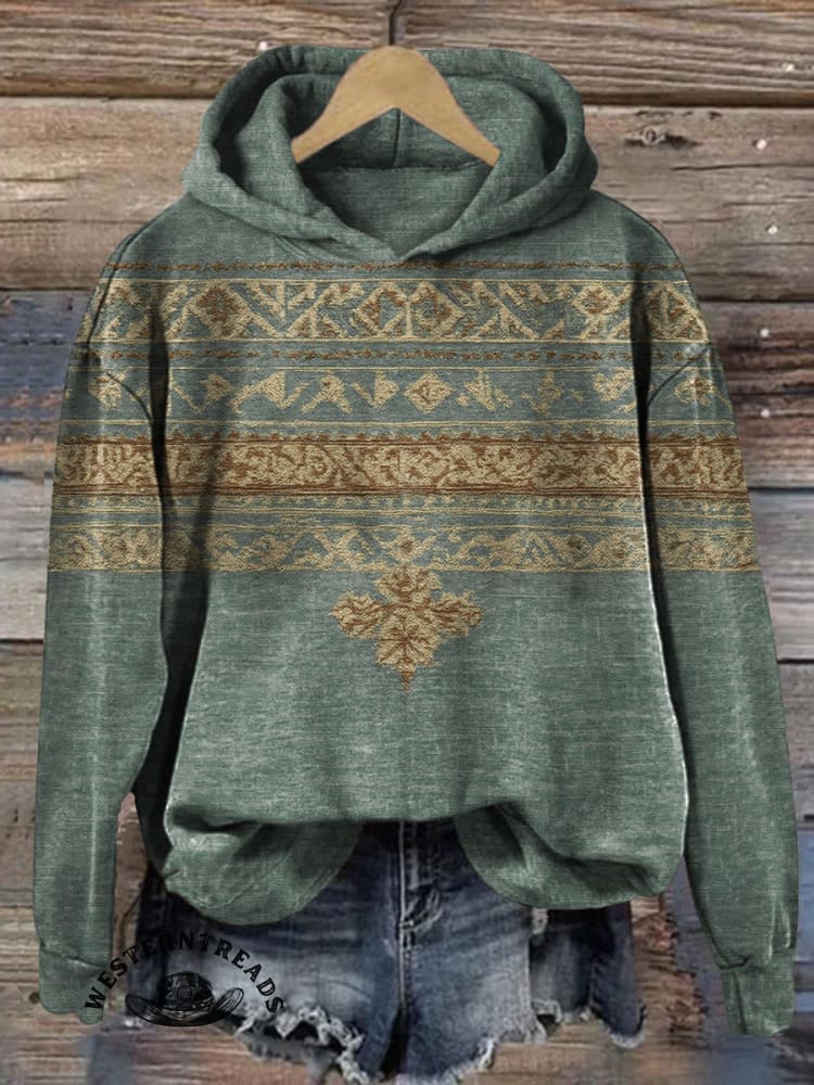 Retro Ethnic Pattern Print Cotton Casual Hoodie Sweatshirt