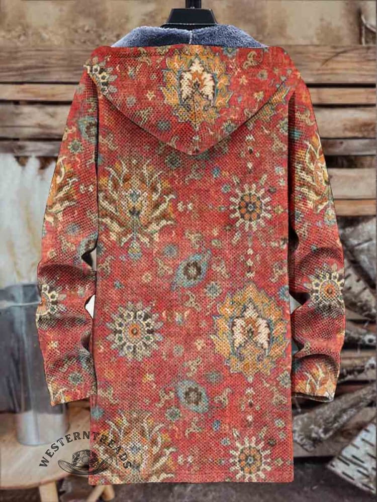 Retro Ethnic Pattern Print Unisex Plush Thick Long-Sleeved Sweater Cardigan Coat - Image 2