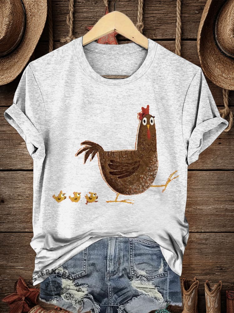 Retro Farm Art Print Casual T-shirt - Image 2