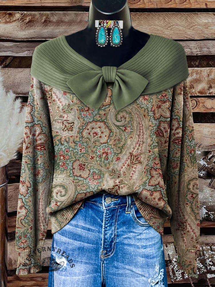 Retro Floral Art Print Buttoned Cardigan Sweater