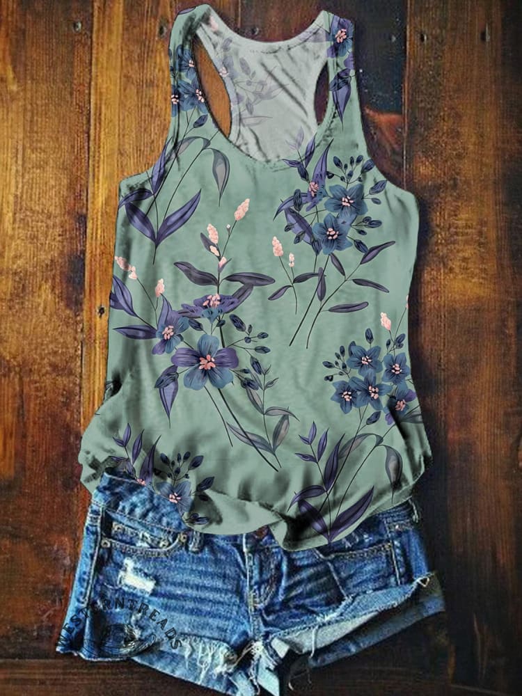 Retro Floral Pattern Print Casual V-neck T-shirt - Image 6