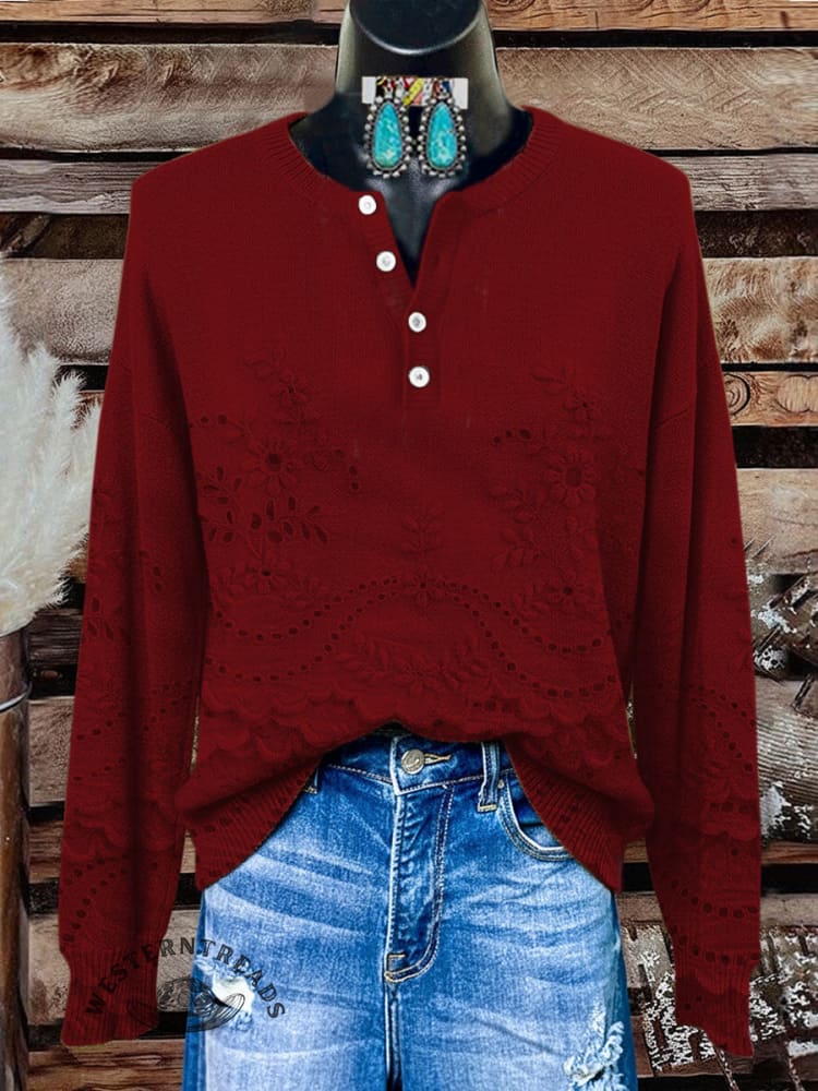 Retro Floral Print Buttoned Cardigan Sweater - Image 4
