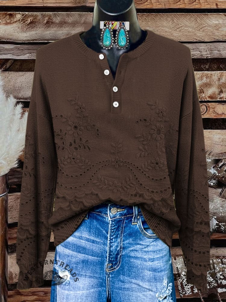 Retro Floral Print Buttoned Cardigan Sweater - Image 5