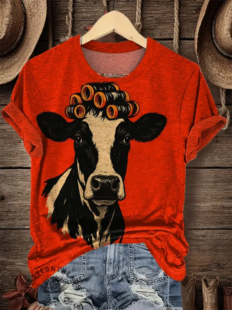 Retro Funny Cow Art Print T-shirt
