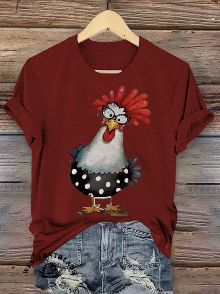 Retro Hen Art Print Casual T-shirt - Image 3