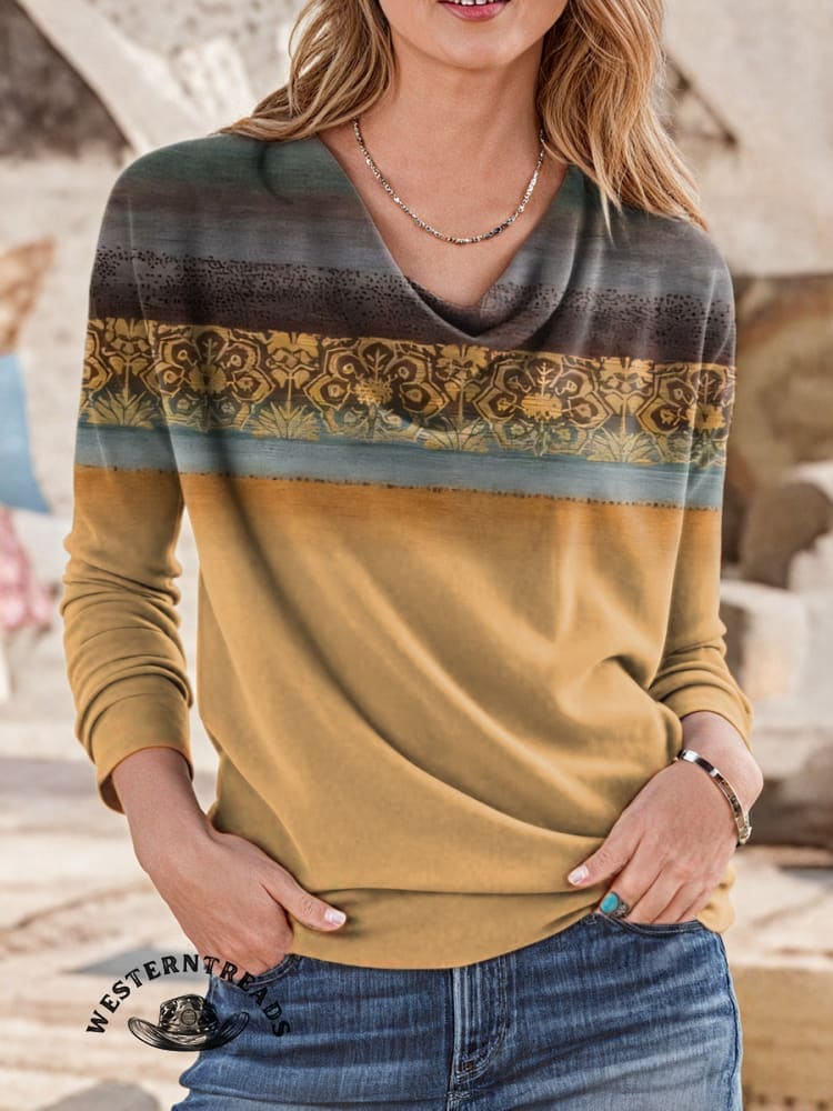 Retro Stripe Texture Pattern Casual Cotton Sweatshirt - Image 4