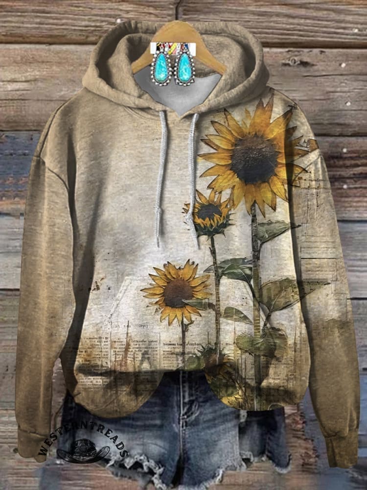 Retro Sunflower Pattern Print T-shirt - Image 4