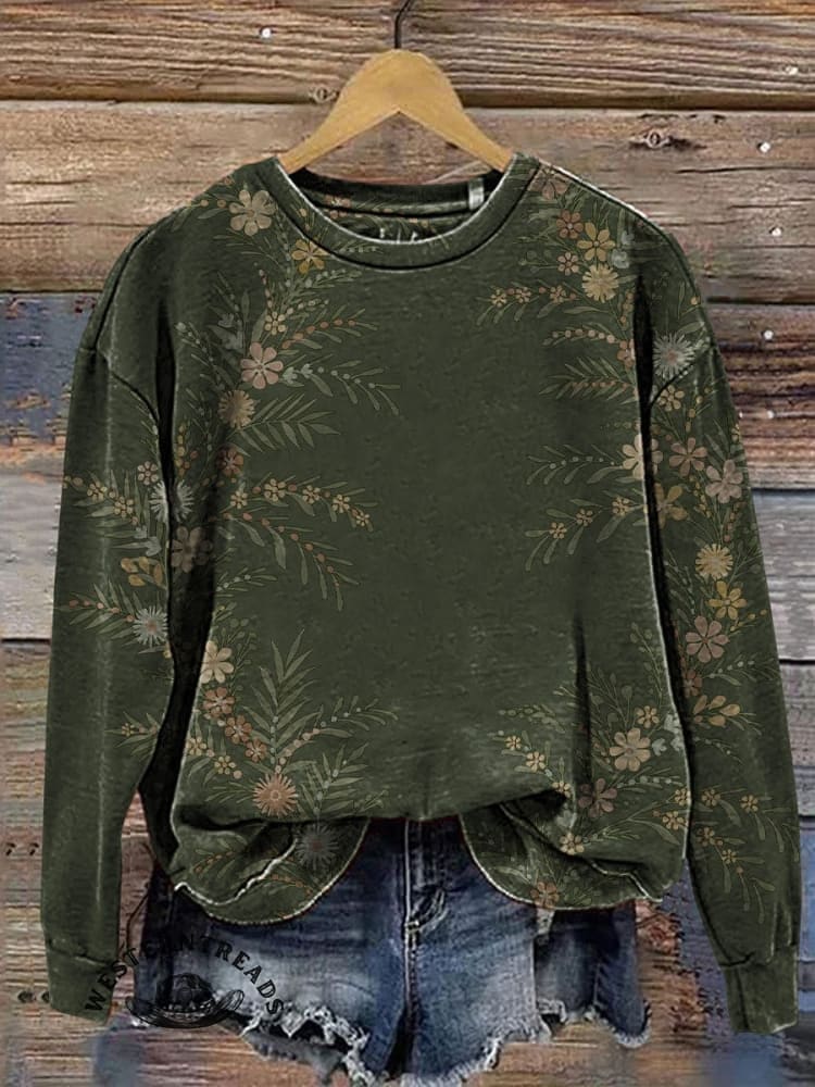 Simple Floral Art Print Casual V-Neck T-Shirt - Image 4