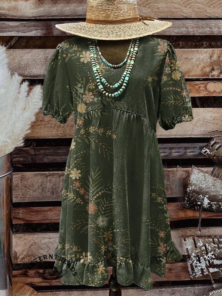 Simple Floral Art Print Casual V-Neck T-Shirt - Image 6