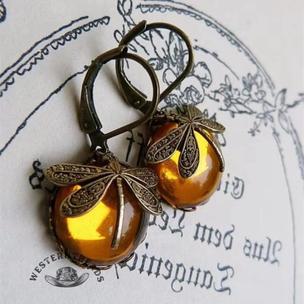 Spherical Dragonfly Earrings in Antique Gold - Image 4