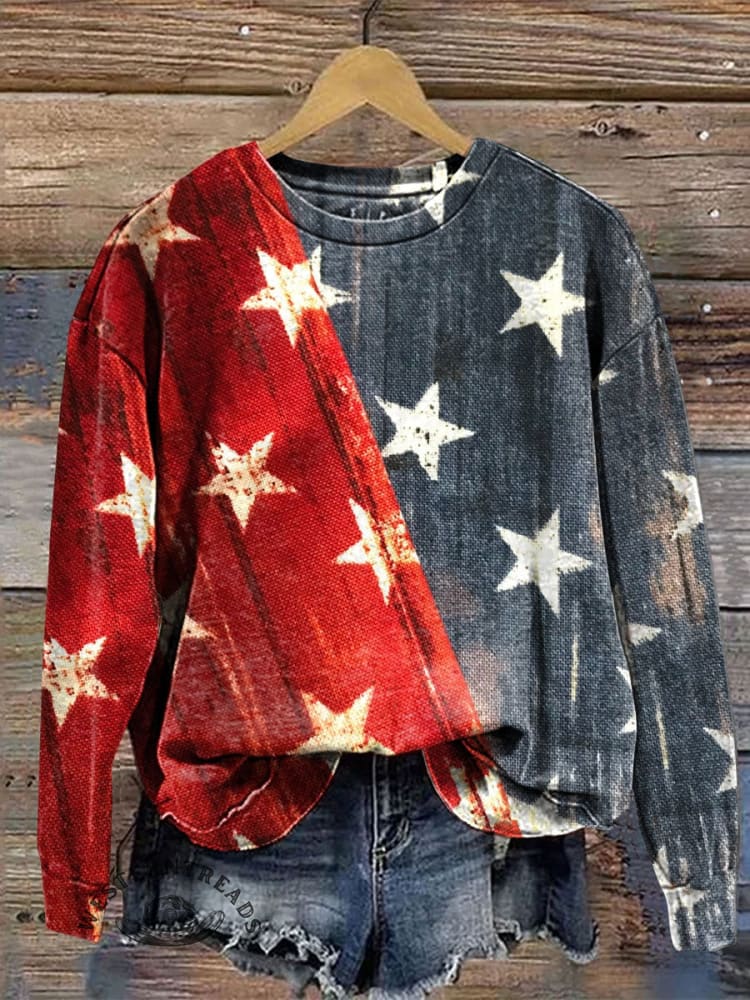 Vintage America Flag Art Print T-shirt - Image 4
