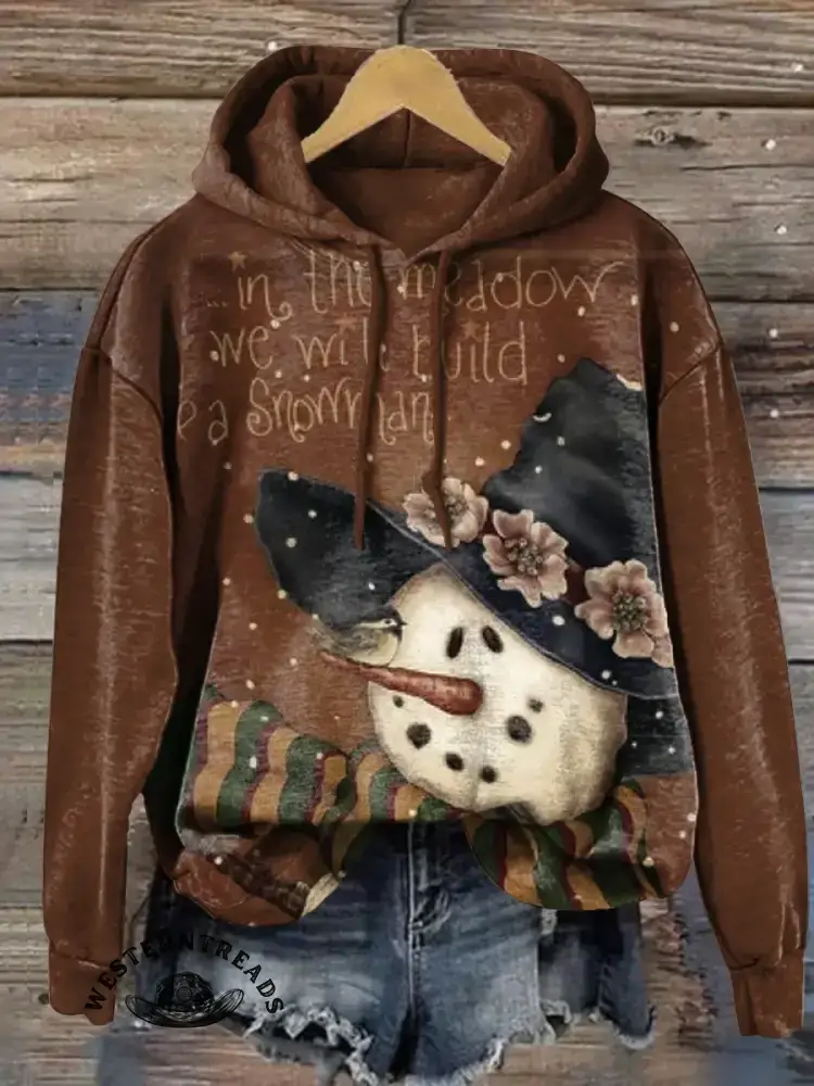 Vintage Art Christmas Print Casual Cotton Sweatshirt - Image 2