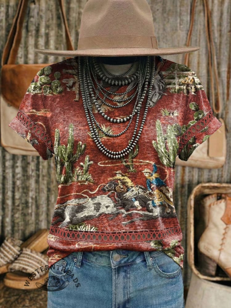 Vintage Art Hollowed Out Lace Patchwork T-Shirt