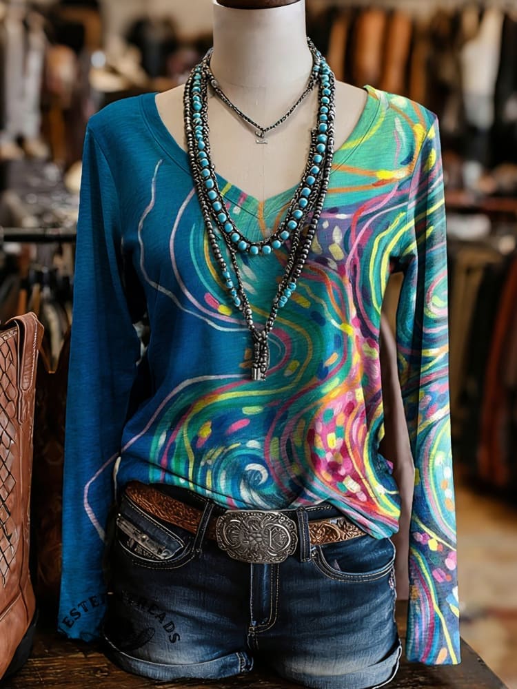 Vintage Art Print Casaul Short Sleeve T-shirt - Image 2