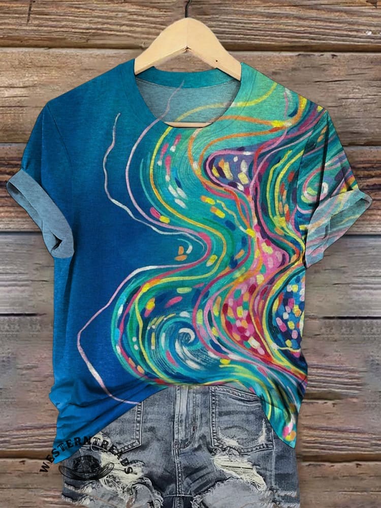 Vintage Art Print Casaul Short Sleeve T-shirt - Image 3