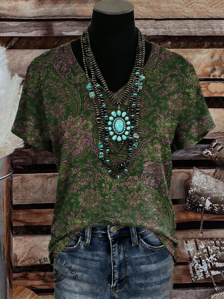 Vintage Art Print Casaul Short Sleeve T-shirt