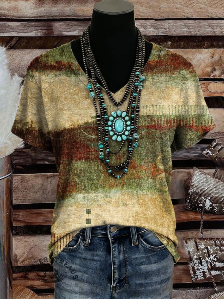 Vintage Art Print Casaul Short Sleeve T-shirt