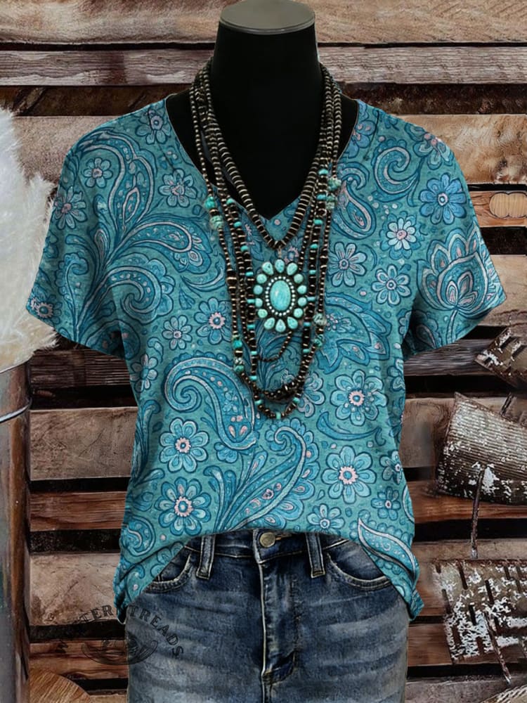 Vintage Art Print Casaul Short Sleeve T-shirt