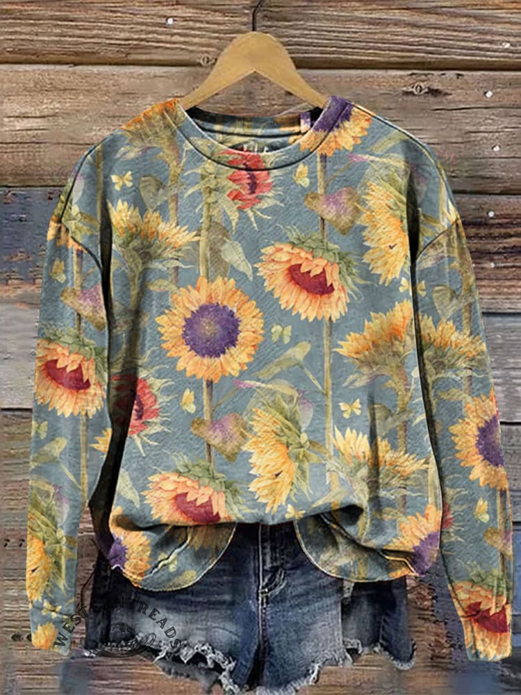 Vintage Art Print Casual Cotton Sweatshirt