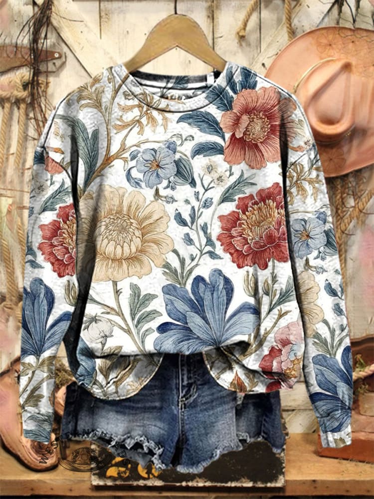 Vintage Art Print Casual Cotton Sweatshirt