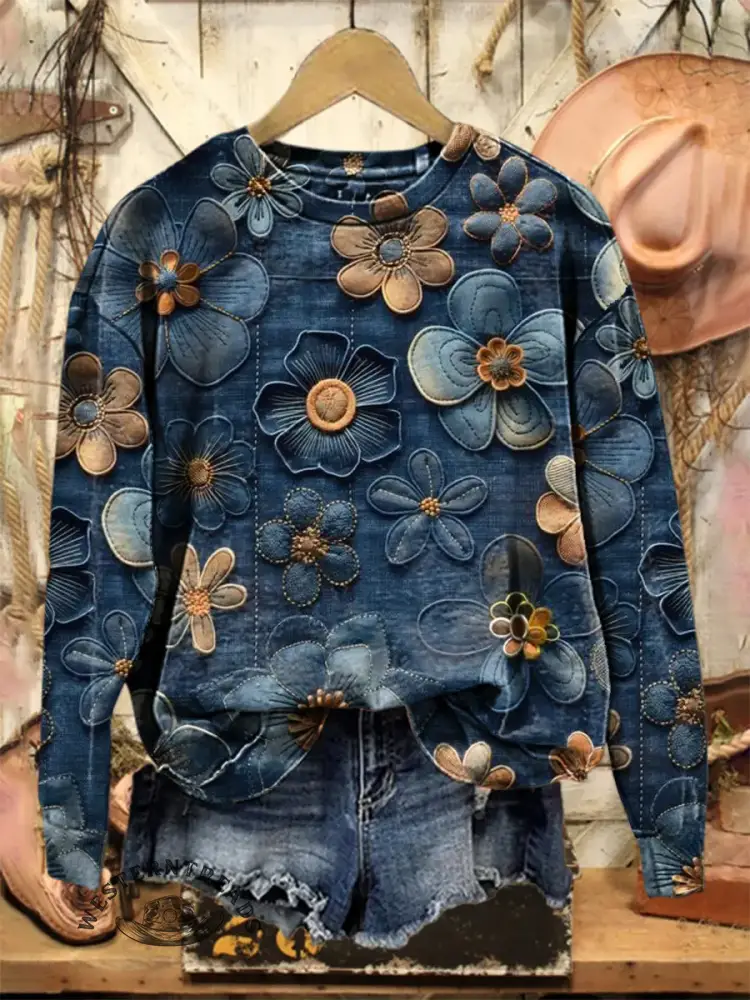 Vintage Art Print Casual Cotton Sweatshirt