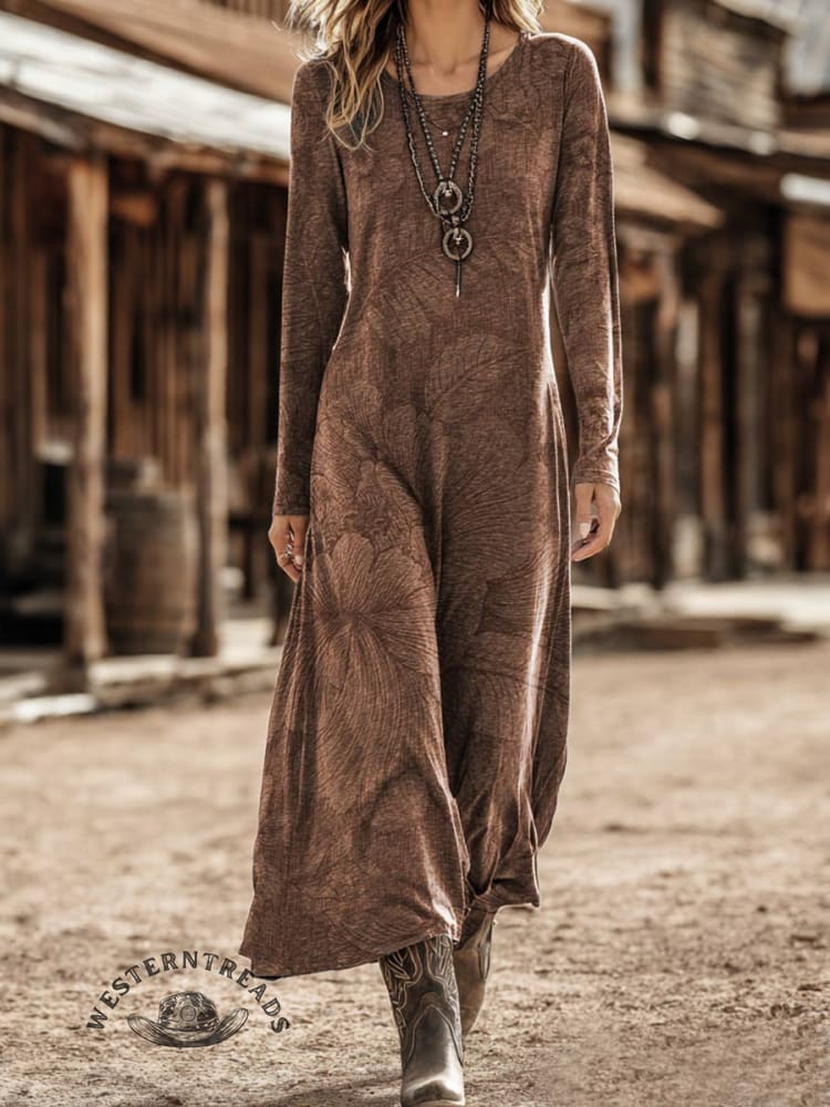 Vintage  Art Print Long-sleeved Dress