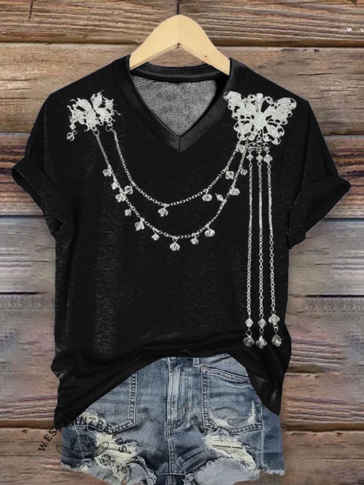 Vintage Art Print V Neck T-shirt