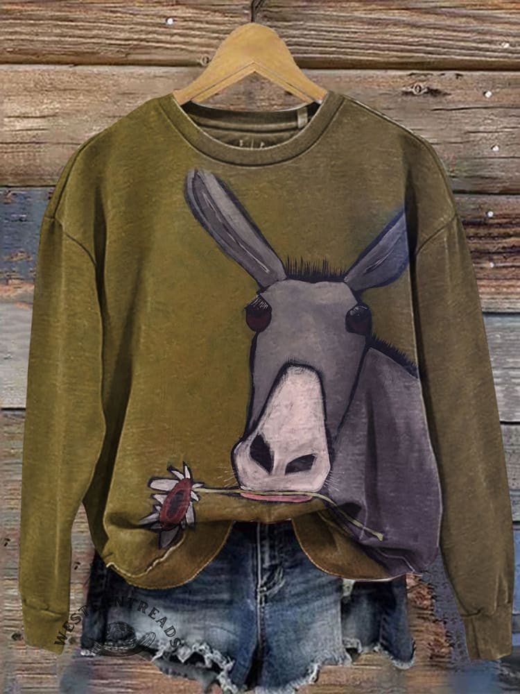 Vintage Art Prints Casual Cotton Sweatshirt