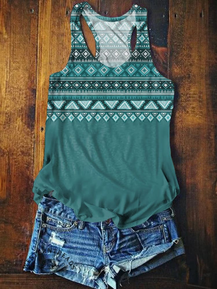 Vintage Aztec Art Print Crew Tee T-Shirt - Image 3