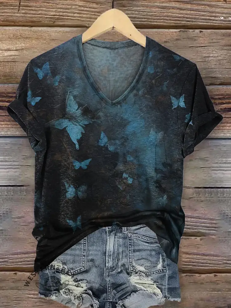 Vintage Butterfly Art Print V-neck T-shirt