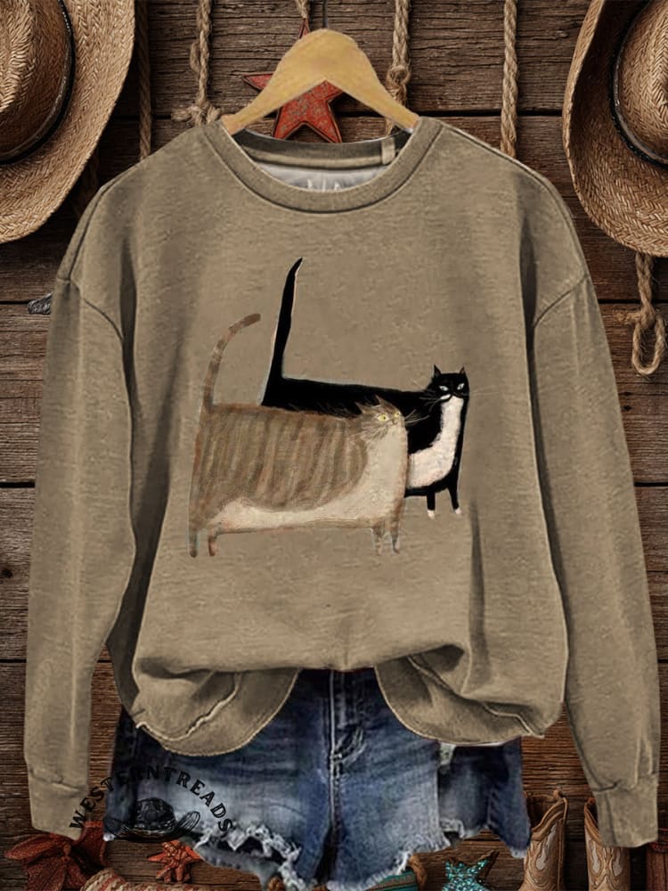 Retro Cat Art Print Casual T-shirt - Image 2