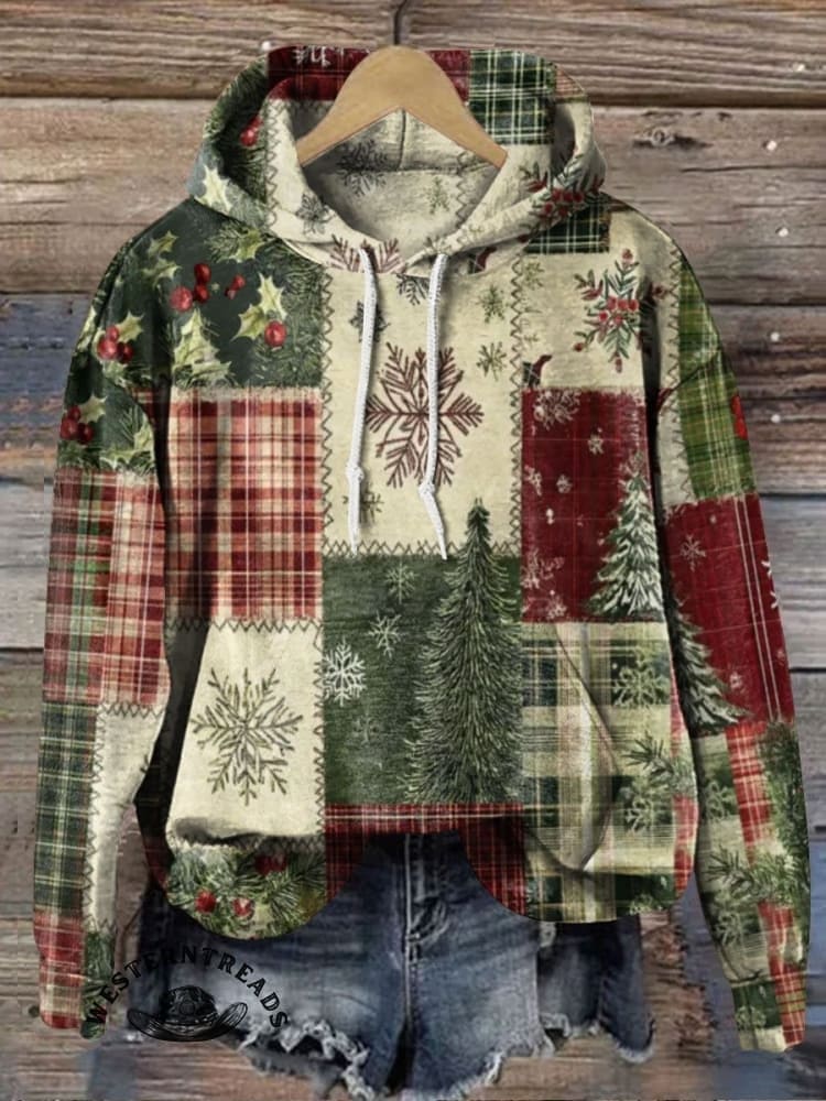 Vintage Christmas Patchwork Art Print Casual  Sweatshirt - Image 2