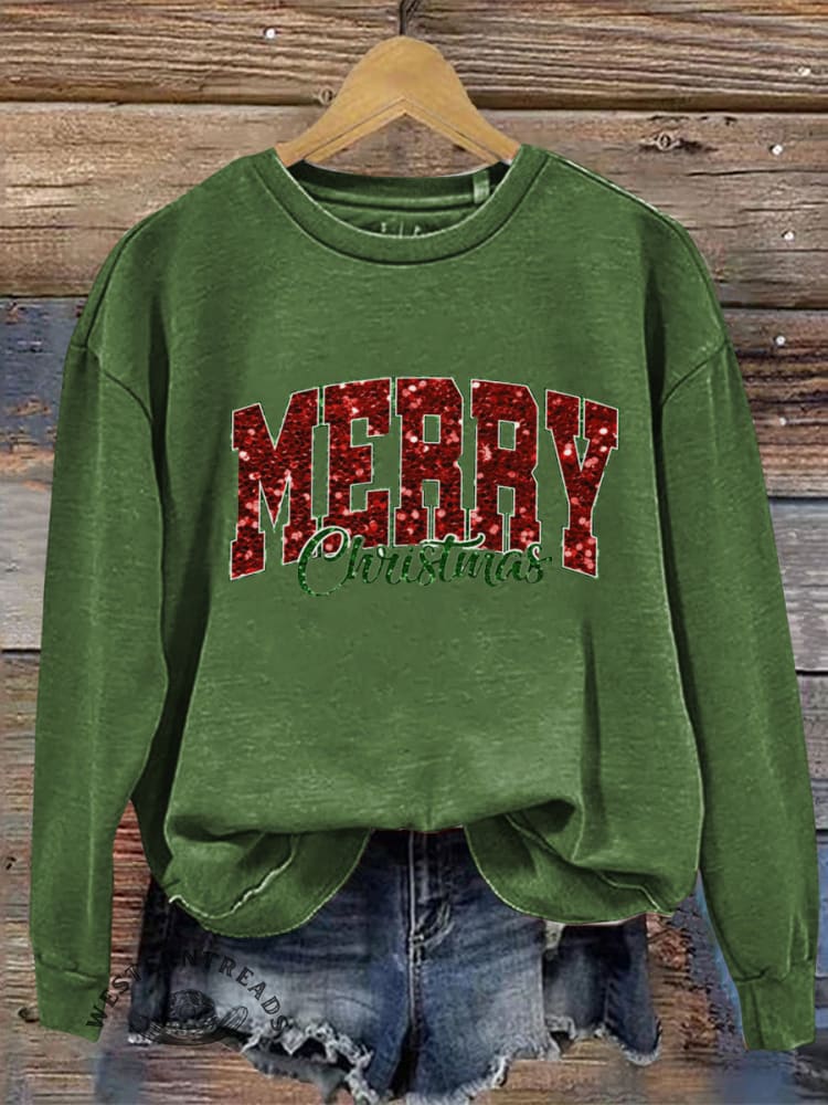Vintage Christmas Pattern Casual Cotton Sweatshirt - Image 2