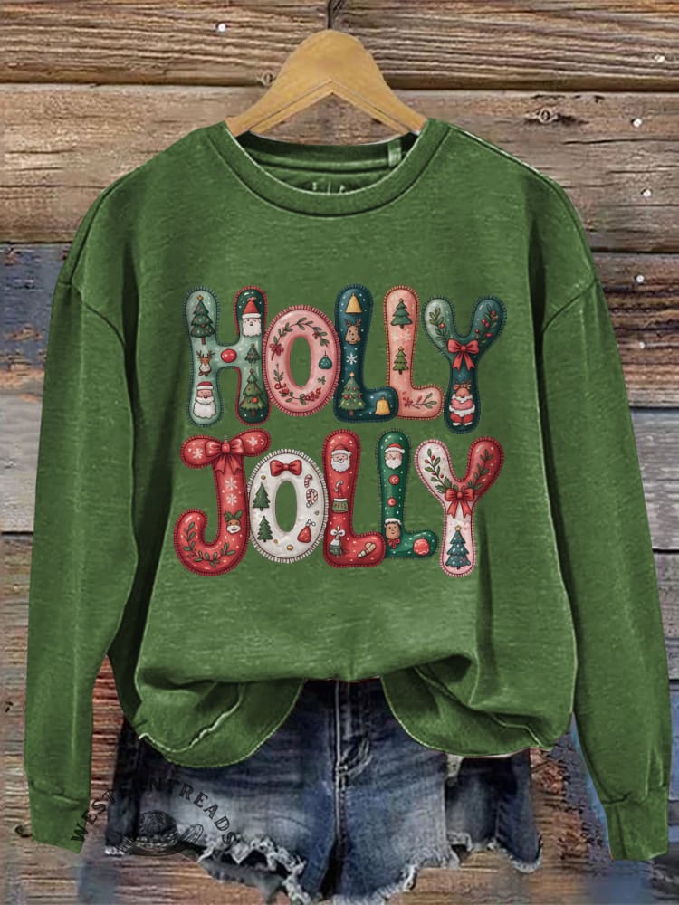 Vintage Christmas Pattern Casual Cotton Sweatshirt - Image 2