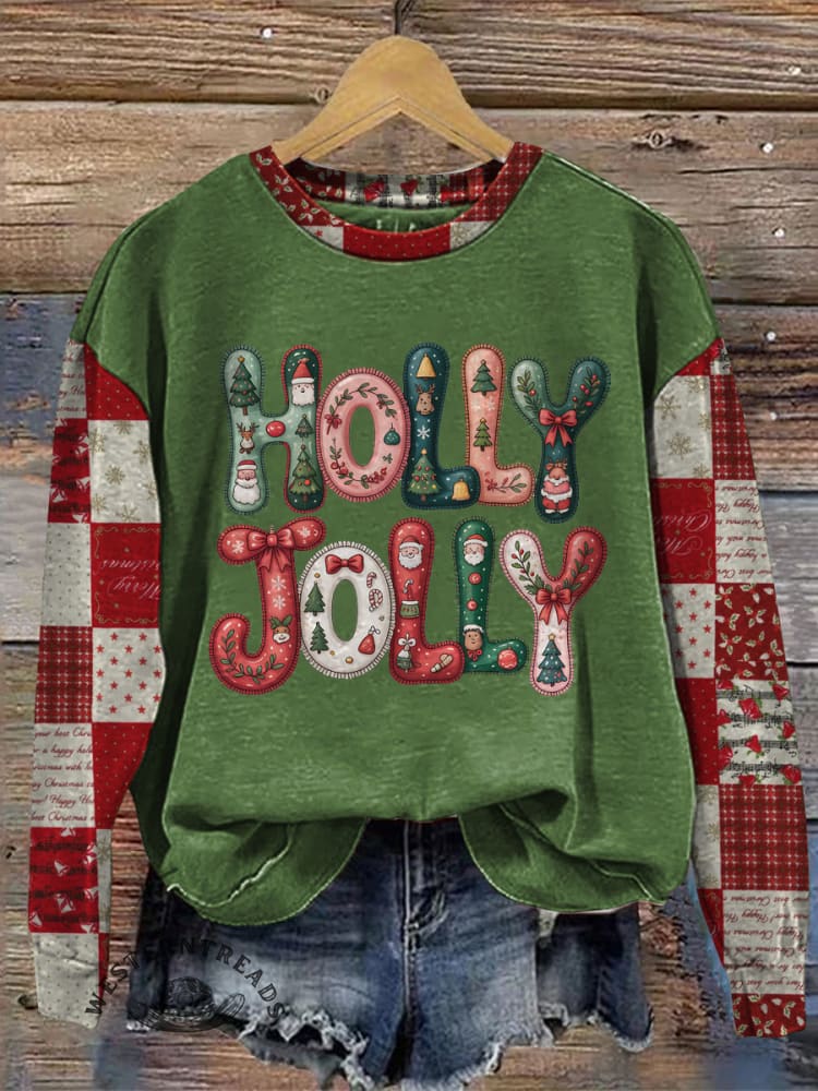 Vintage Christmas Pattern Casual Cotton Sweatshirt - Image 3